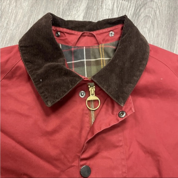 Barbour Beaufort Jacket Red Corduroy Collar Full Zip Coat, Size Medium M - Picture 3 of 16